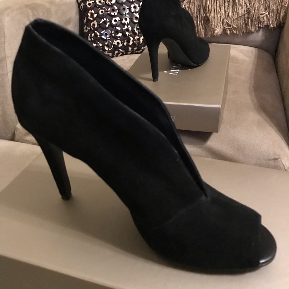 Levity suede open slit high heel bootie